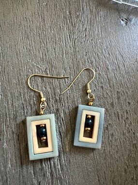 Handmade Blue and Gold Rectangular Drop Earrings